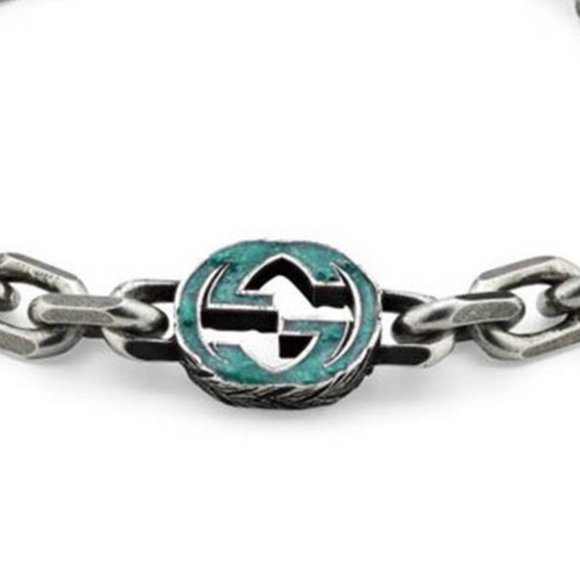 Gucci Sterling Silver Bracelet with Turquoise Enameled Double G - Picture 2 of 3
